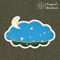 ʕ •ᴥ•ʔ ✿ พร้อมส่ง : เข็มกลัดลายก้อนเมฆสีฟ้า, ดวงจันทร์และดวงดาว | Blue Cloud, Moon And Star Enamel Brooch Pin.