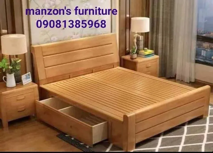 wooden gmelina bed frame with drawer and 2 night table,60x75 Lazada PH