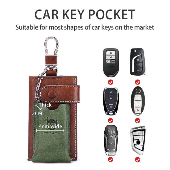 BULLCAPTAIN ซองหนังคุณภาพสูง Unisex Car Key AntiTheft Chain Card