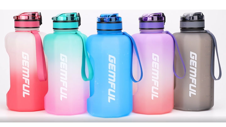 GEMFUL 3 Liter Large Water Bottle Inspirational BPA Free with Time Marker  and Straw Portable Jug for Outdoor Sports and Fitness