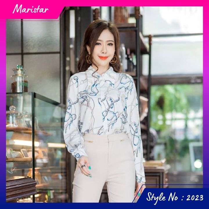 maristar-2023-เสื้อแขนยาวพิมพ์ลาย-printed-long-sleeve-blouse-เนื้อผ้าpolyester100-พิมพ์-ลาย-เนื้อผ้านิ่มและลื่นใส่สบาย-ใส่ไม่ร้อน-ใส่ไม่ยับ