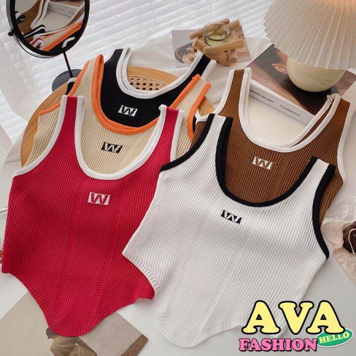 avafashion-เสื้อครอปสายเดี่ยว-ผ้าไหมพรม-ดีเทลเกร๋