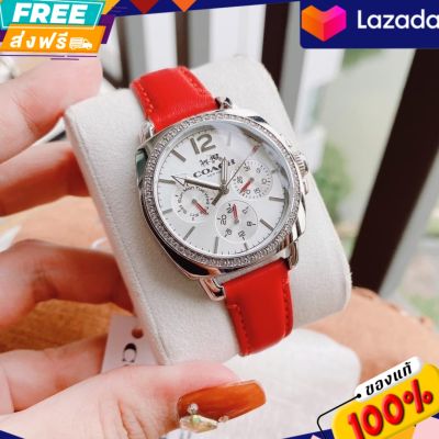 นาฬิกาข้อมือผู้หญิง Coach Womens  BOYFRIEND Round Red Leather Strap Watch 14502171