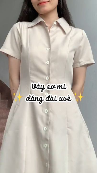 Váy Sơ mi Maxi Dáng Dài Xòe Tay Ngắn LOKOSA Đầm Công Sở Có Hàng ...