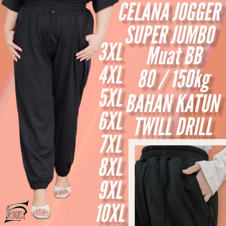 Celana Jogger Wanita Panjang Super Jumbo Bahan Twill Drill Tebal Big