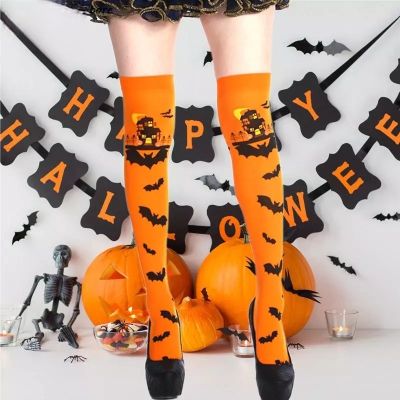 ( พร้อมส่งจากไทย ) ถุงเท้าแฟชั่น Halloween สีส้ม ถุงเท้าคอสเพลย์ ฮาโลวีน ผีสาว เซ็กซี่ สวย เก๋ ชิค ถุงเท้ายาว คลุมเข่า เนื้อถุงน่อง