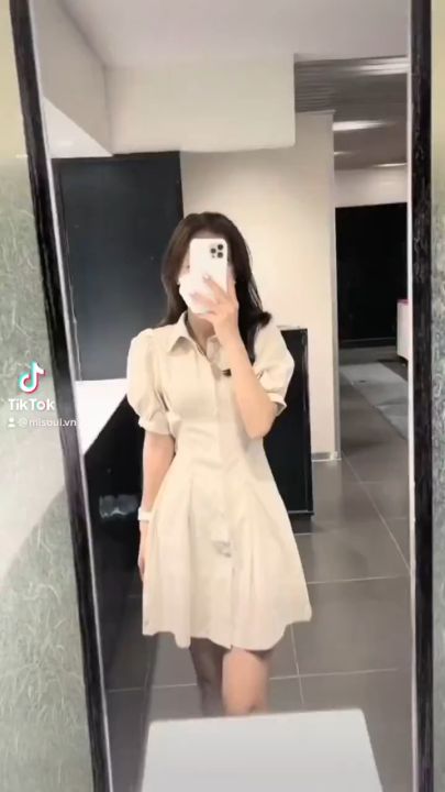 Đầm Váy Sơ Mi Thắt Eo Tay Bồng MISOUL, Váy Sơ Mi Nữ xinh xắn Hàn ...