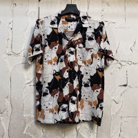 เสื้อฮาวายลายหมาหมู่ dog hawaii ไซค์ m l xl 2xl 3xl ผ้าไหมซาตินอิตาลี่?% ผ้านิ่มสวมใส่สบายไม่ร้อน ใส่ได้ทั้งชายและหญิง