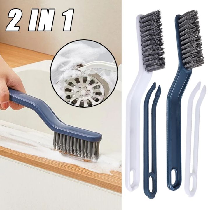2-in-1 Multifunctional Floor Joint Brush Bathroom Cleaning Brush Long  Handle with Clip Kitchen Household Window Cleaning Tools