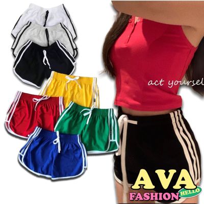 AVAFASHION🧸กางเกงขาสั้นทรงสปอร์ต 3แถบ กางเกงสายฝอ ฟรีไซส์