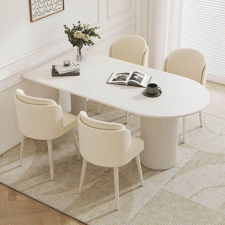 Cream Style Stone Plate Kitchen Island Dining Table Integrated Modern
