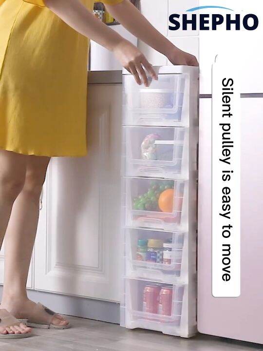 SHEPHO Manila Spot 25cm Wide Thickened Plastic Storage Drawer Kitchen Gap With Wheels