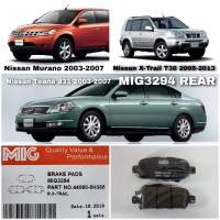 MIG 3294 ผ้าเบรกหลัง / ผ้าเบรคหลัง NISSAN X-TRAIL 2.5 D 2005 on / MURANO V6 2006 on / TEANA J31,2.3 VQ 2004 on