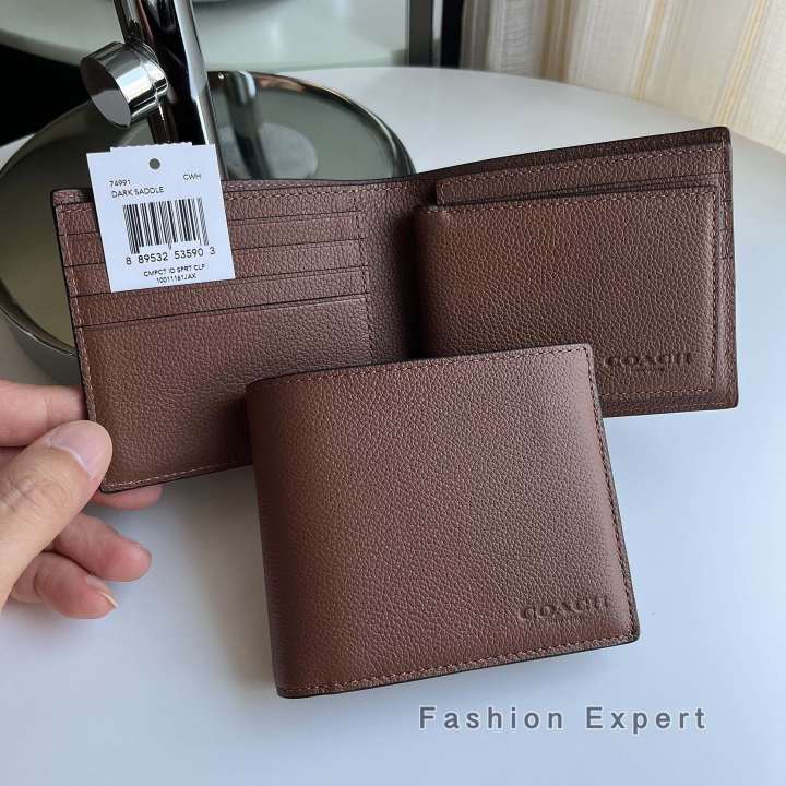 ของแท้100-กระเป๋าสตางค์ชาย-compact-id-wallet-in-sport-calf-leather-coach-f74991