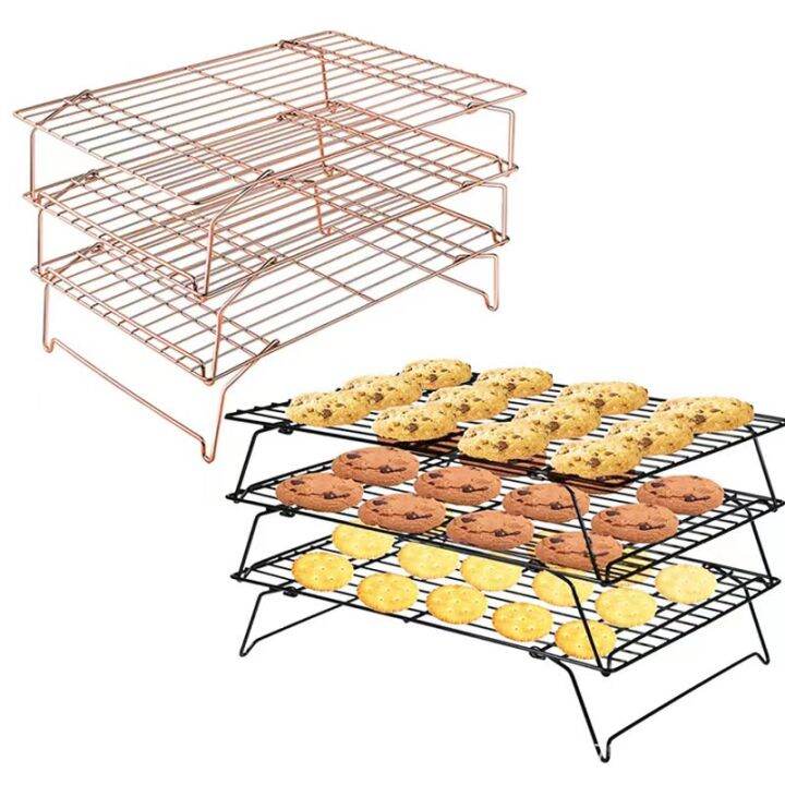 Rose gold/black pastry cooling rack 3layer folding cooling rack cake