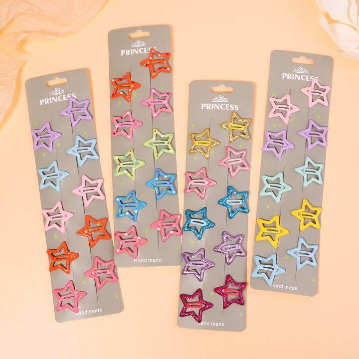 10Pcs/Set Solid Color Star Hair Clips for Kids Girls Headwear Alloy