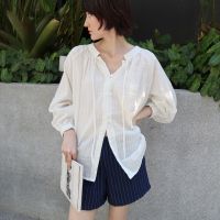 [Theremin] New Eza blouse (white lace) เสื้อเชิ๊ตลูกไม้คอจีนแขนยาว