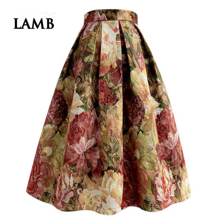 Floral knee length skirts clearance with pockets