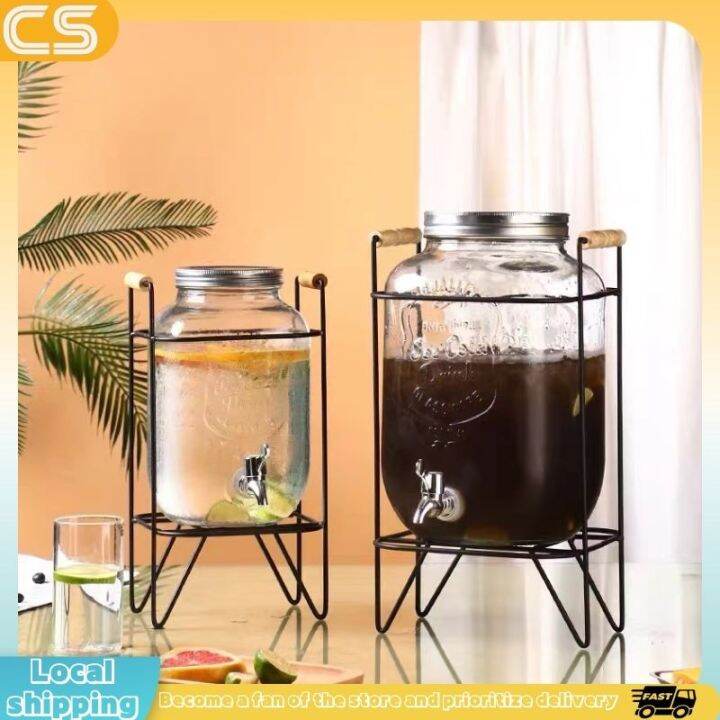 5L juice drink glass jar dispenser with stand and faucet water jug with