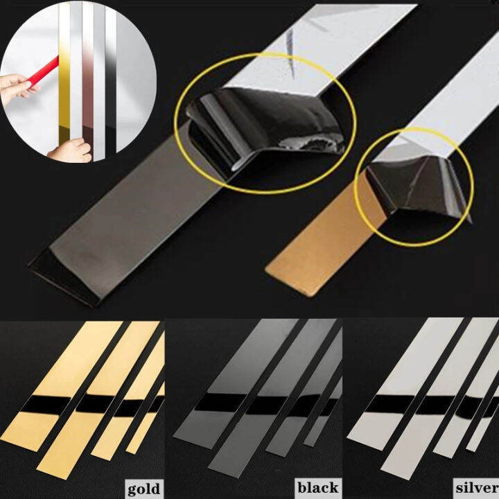 3M Selfadhesive Stainless Steel Flat Decorative Lines 3D Mirror Wall Sticker Ceiling Edging