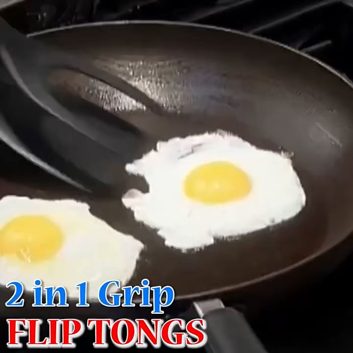 2 In 1 Grip Flip Tongs Egg Spatula Tongs Clamp Pancake Spatula