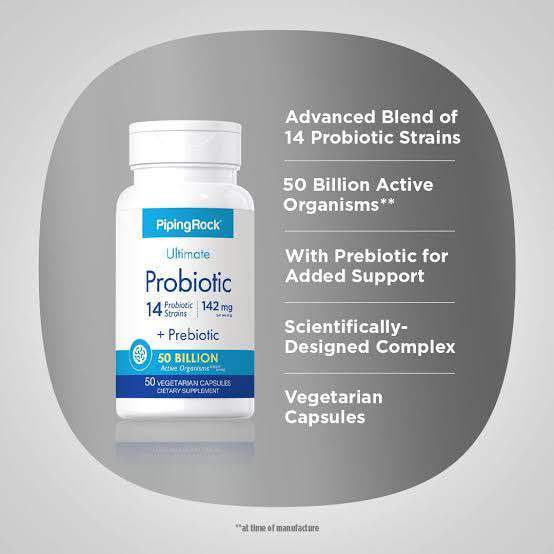 PipingRock Probiotic 14 Strains 50 Billion Organisms plus Prebiotic 50 caps