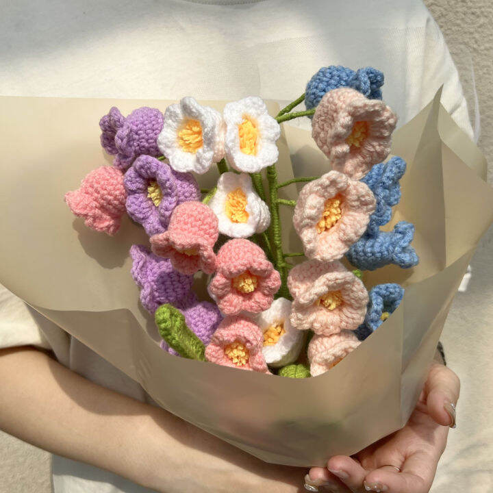 Knit Flower Rose Tulips Fake Flowers Bouquet Wedding Decoration Hand
