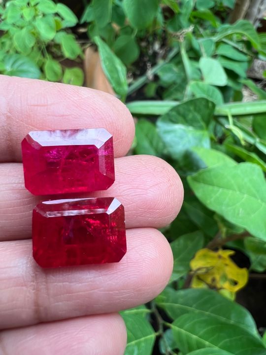 ทับทิม-lab-made-ทับทิมของเทียม-สีแดง-pear-shape-man-made-created-ruby-13x18-mm-top-gemstone-2-pieces