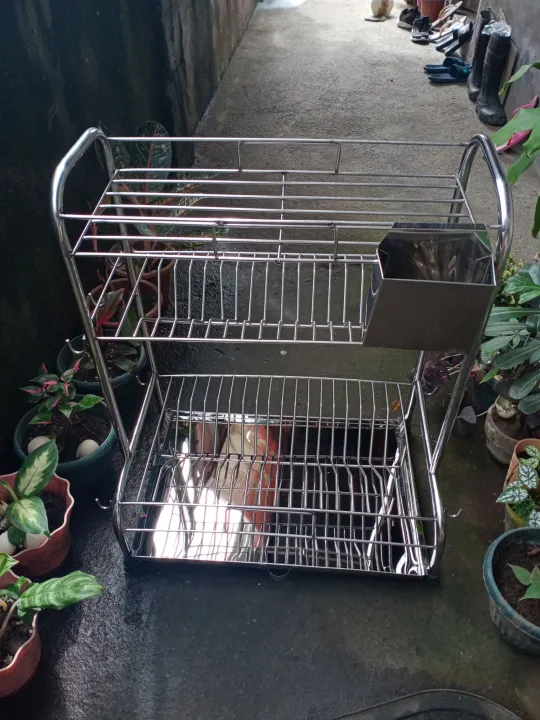 Stainless dish rack plate / tauban ng pinggan with tray and kutsaraan ...