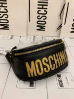 M os c h i n o CALFSKIN BELT BAG WITH LOGO Gold กรเป๋าคาดอก คาวเอว #outlet