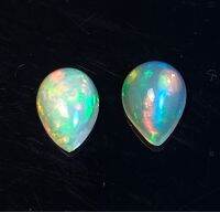 โอปอลเล่นหลากสีธรรมชาติ 7x5 มม. ลูกแพร์ 1 คู่ 2 ชิ้น natural multi color play opal 7x5mm pear pair 2 pieces