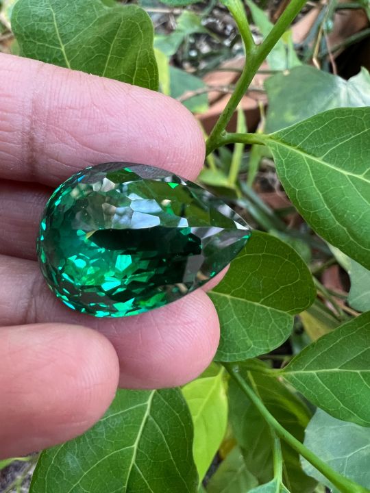 เพชร-cz-cubic-zirconia-green-emerald-diamond-pear-พลอย-มรกต-เพชรรัสเซีย-80-กะรัต-carats-พลอย-ขนาด-20x27-มิล-mm-1-pcs-1-เม็ด-พลอยสั่งเคราะเนื้อแข็ง