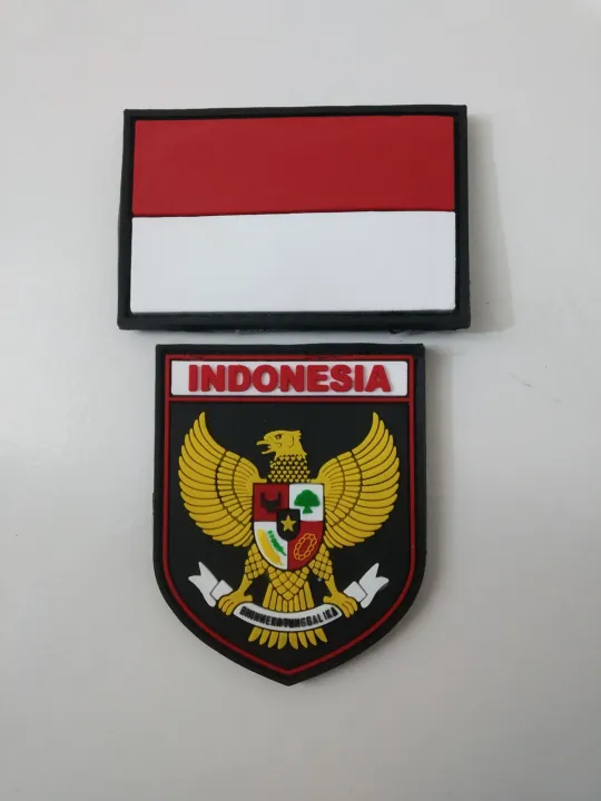 Patch Rubber Satu Set Bendera Merah Putih Dan Logo Garuda Tameng Tempelan Emblem Karet Velcro