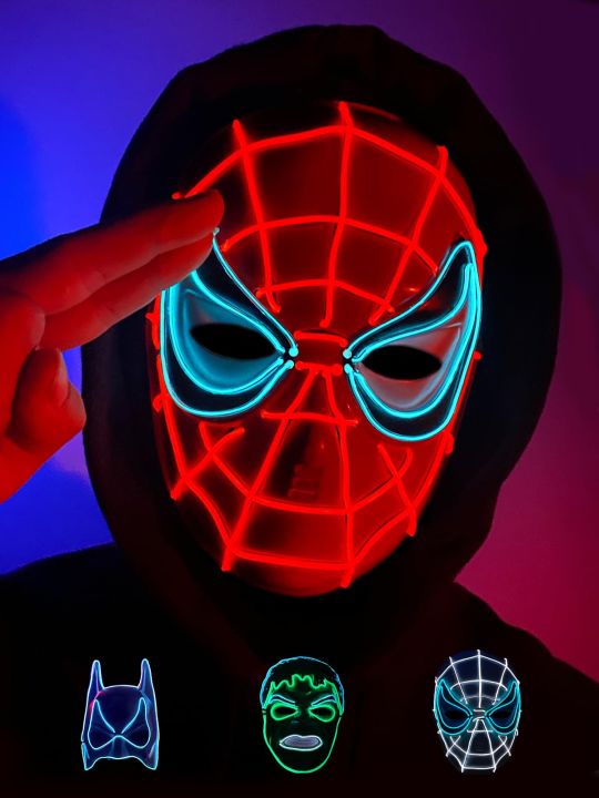 Children's Spider Mask, superhero LED Glow Halloween mask Horror Scream ...