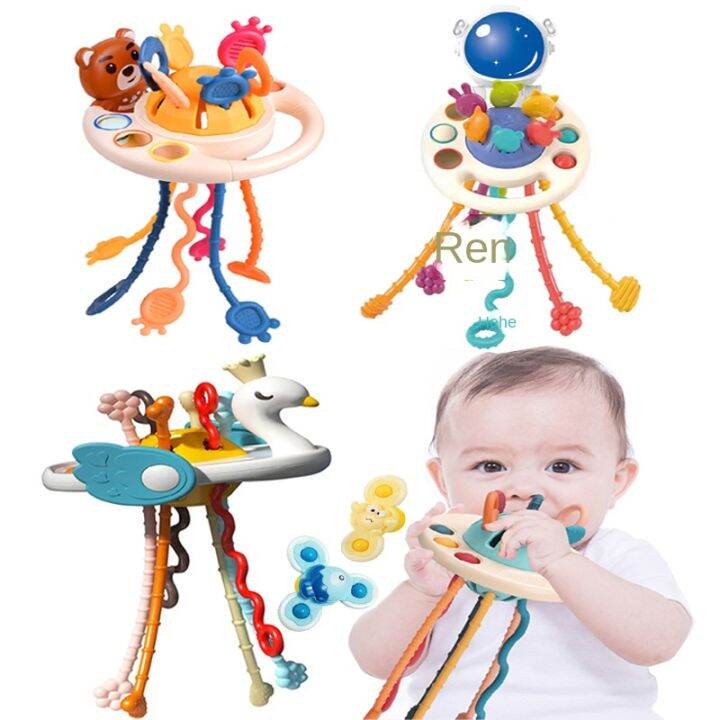 Montessori Pull String Sensory Toys Baby 6 12 Months Silicone Develop ...