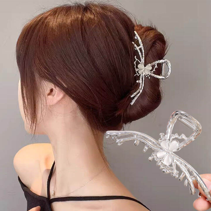 Luxury Opal Butterfly Hair Claws Women Exquisite Pearl Tassel Hairpin