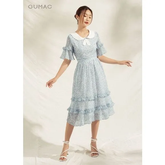 Đầm nơ cổ phối bèo Gumac DA1179 size L – Gumac >>> top1shop >>> lazada.vn