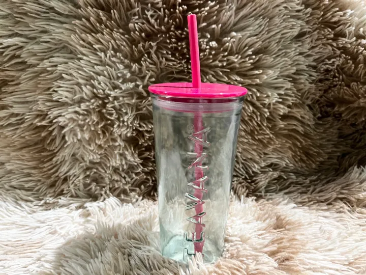 Original Starbucks Teavana Tumbler Clear Pink Glass Water Bottle Water