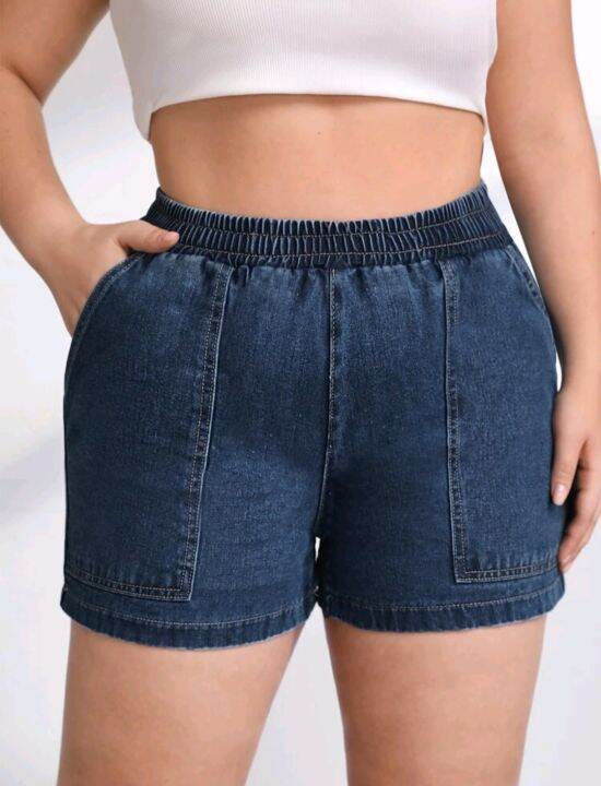 Plus Elastic waist Denim Shorts Lazada PH