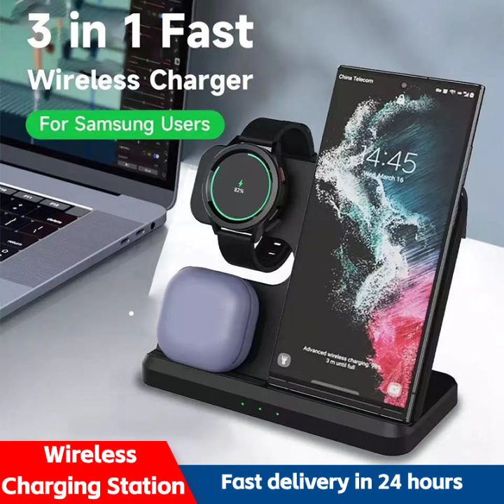 Wireless Charging Station for Samsung Galaxy Phone Watch Buds, in Foldable Charging Stand for Samsung S23 Ultra S22 S21 S20 Note20 10 Galaxy Watch