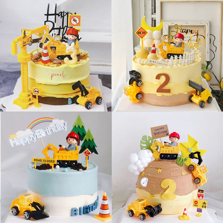 1set Construction Party Cake Toppers Multi Bulldozer Excavator Toppers for  Boy's Happy Birthday Party Cake Decoration DIY Supply - AliExpress