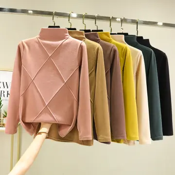 Winter Korean Fashion Thicken Long Sleeve Casual Tops Solid Blouse