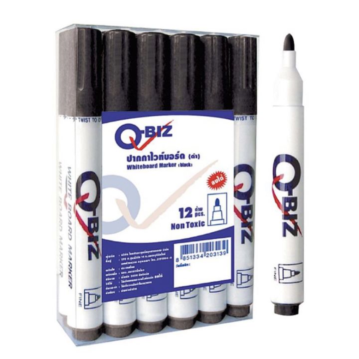 q-biz-คิวบิซ-ปากกาไวท์บอร์ด-สีดำ-แพ็ค-12-ด้าม-ปากกา