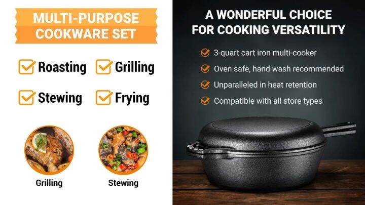 Cast Iron Dutch Oven with dual use Skillet lid, 3.2QT Pot, 10.5