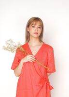 ihardlyknowyou - REI เดรสผูกเอว ผ้าลินินญี่ปุ่น [Japanese Linen] สี sunset red