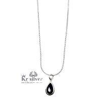 Kr silver | สร้อยคอเงินแท้ พร้อมจี้เงินแท้ พลอยสีรูปหยดน้ำ ยาว 16 นิ้ว ยาว 18 นิ้ว