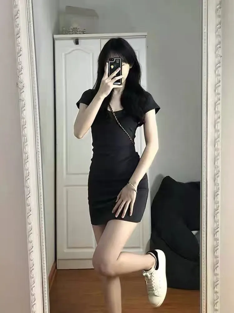 Pure Desire Sexy Short Sleeve Dress for Women Summer Elegant High-Grade  Tight Waist Hot Girl U Collar Skinny Hip Skirt Small | Lazada PH