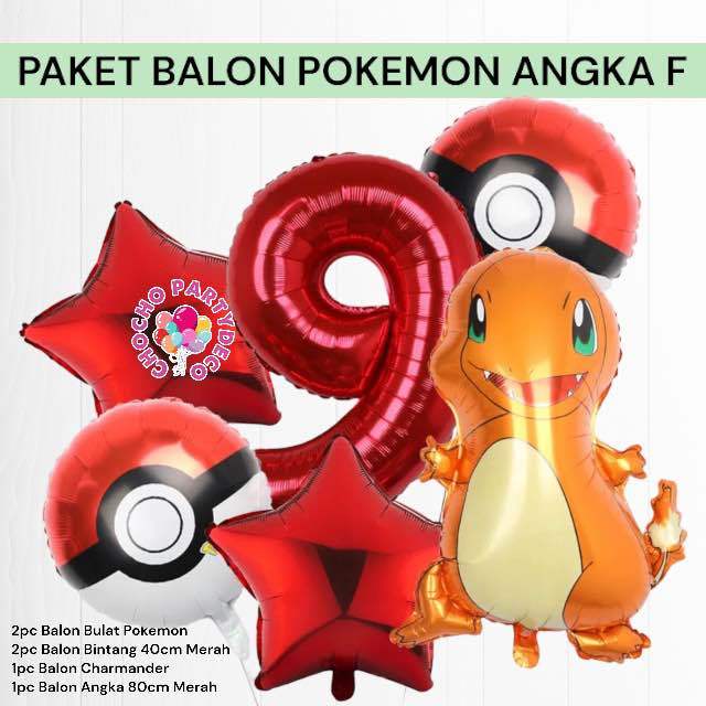 Paket Balon Pokemon Angka F Dekorasi Ulang Tahun Pokemon Pikachu Squirtle Ivysaur Charmander