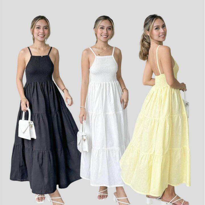 BASIC MANILA Halter Smocked Linen Maxi Dress Lazada PH