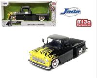 1955 Chevrolet Stepside Pickup Truck Matt Black with Yellow Flames "Just Trucks" Series 1/24 Diecast Model Car by Jada